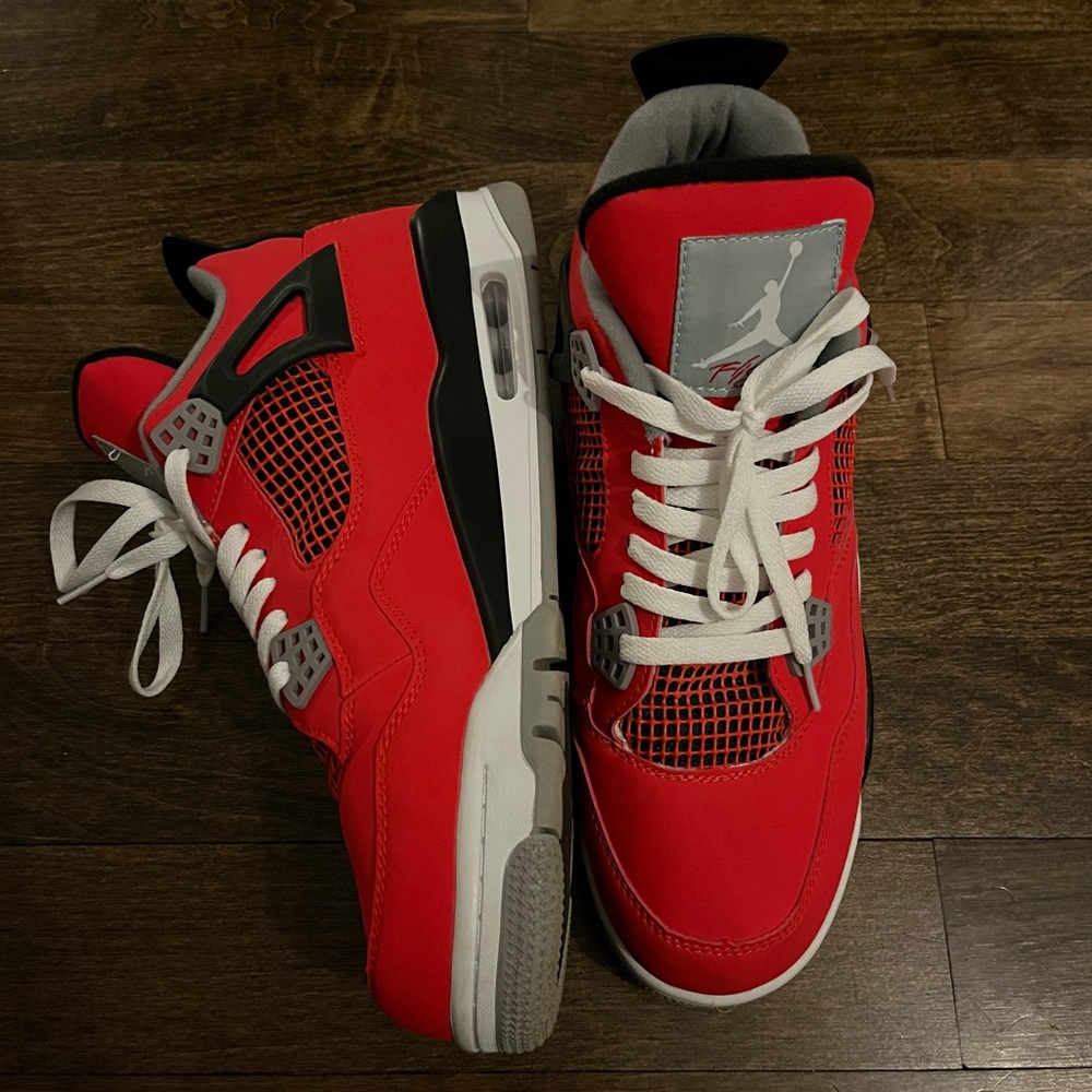 fake jordan 4 red and black white laces size mens 11
